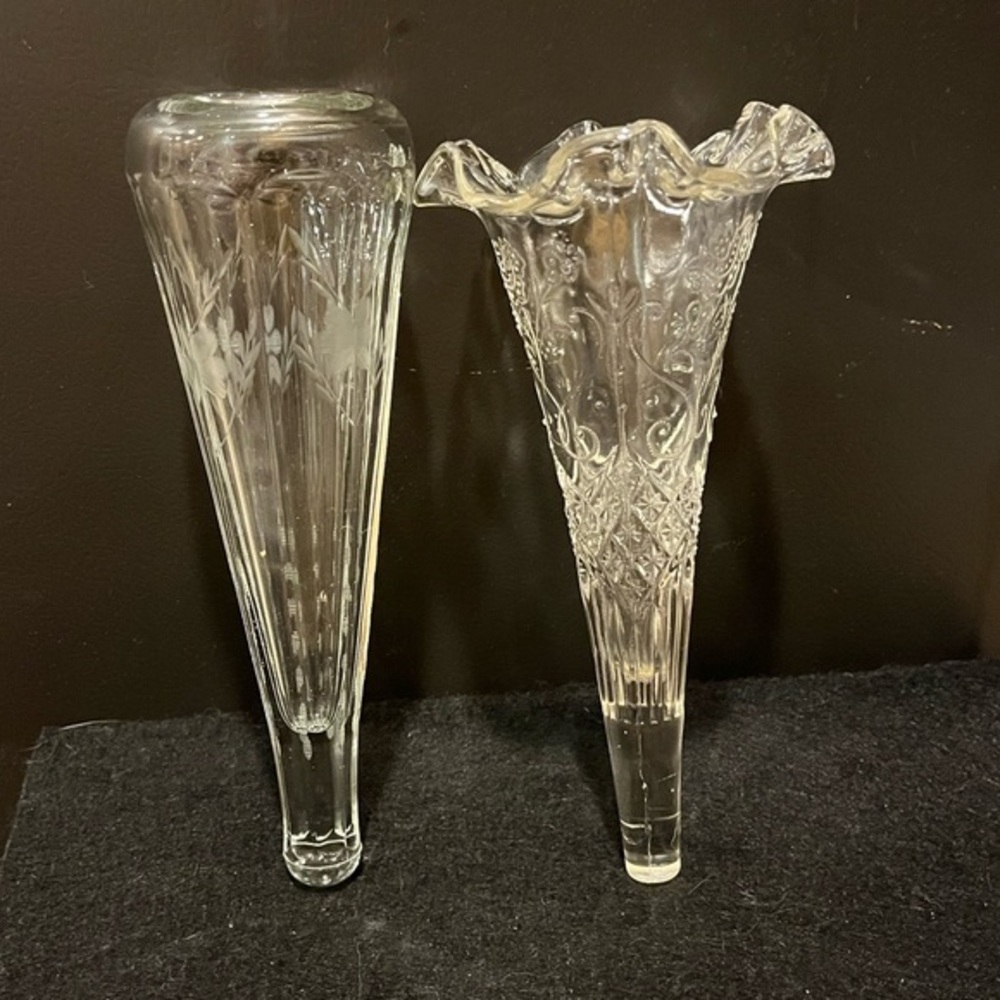 Vintage Automobile Limousine Glass Bud Vases Set of 2